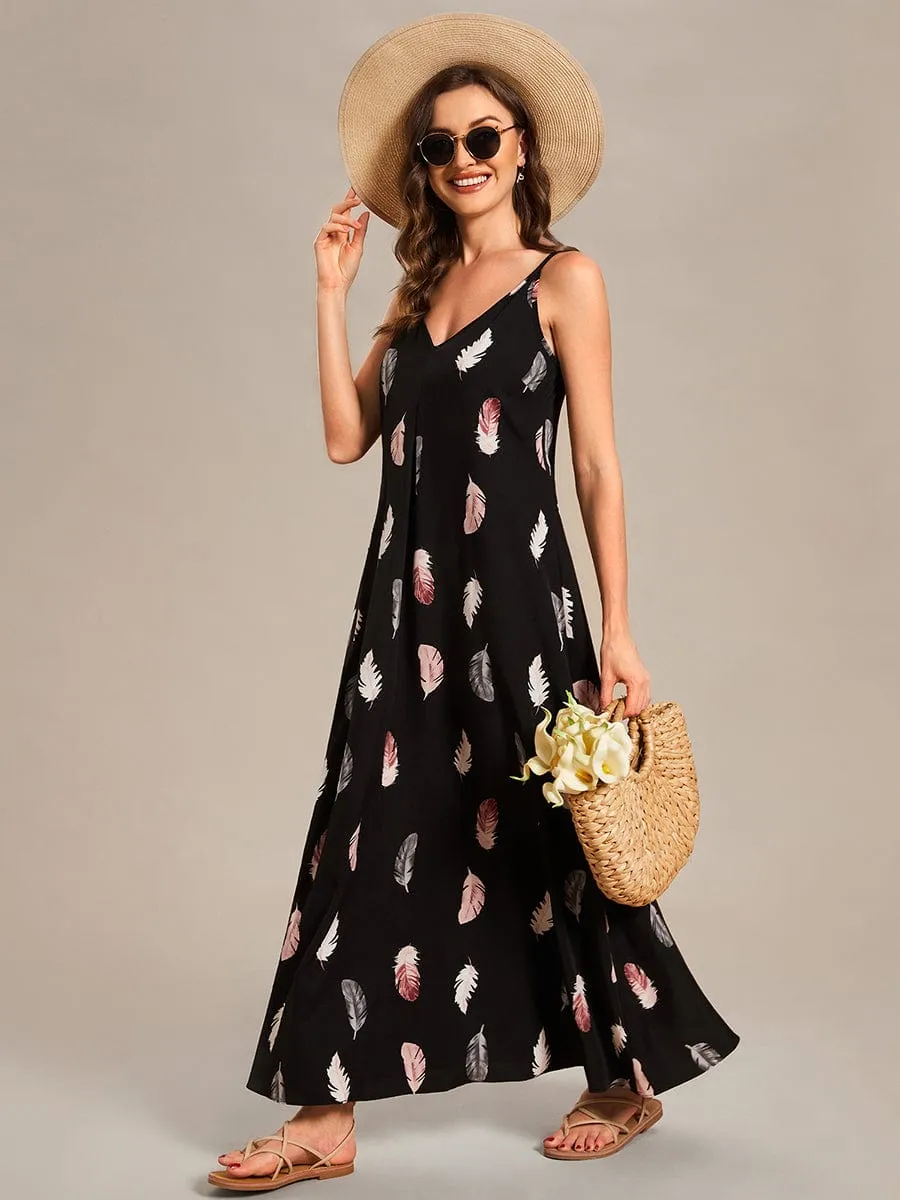 Loose Spaghetti Strap A-Line Summer Beach Vacation Maxi Dress sold by Ever Pretty