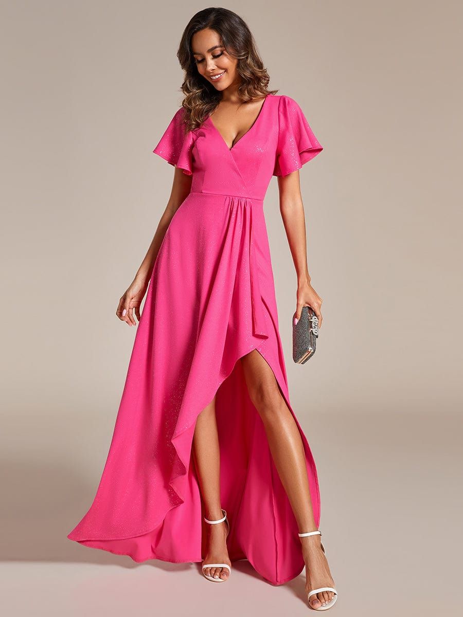 Glistening Ruffles Sleeve A-Line Front Side Slit V-Neck Formal Evening Dress sold by Ever Pretty product image thumbnail 4