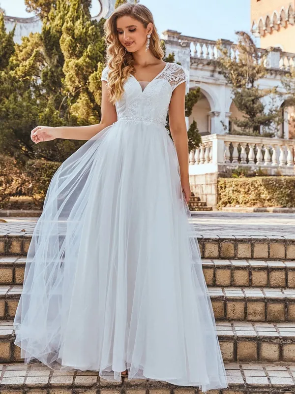 Elegant Cap Sleeves Casual Applique Outdoor Wedding Dress sold by Ever Pretty