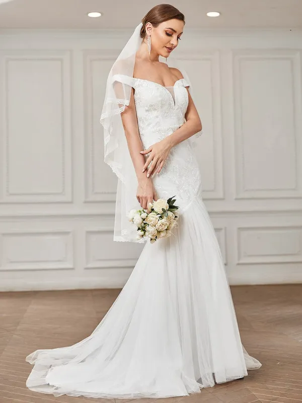 Lace Off the Shoulder Tulle Mermaid Wedding Dress sold by Ever Pretty