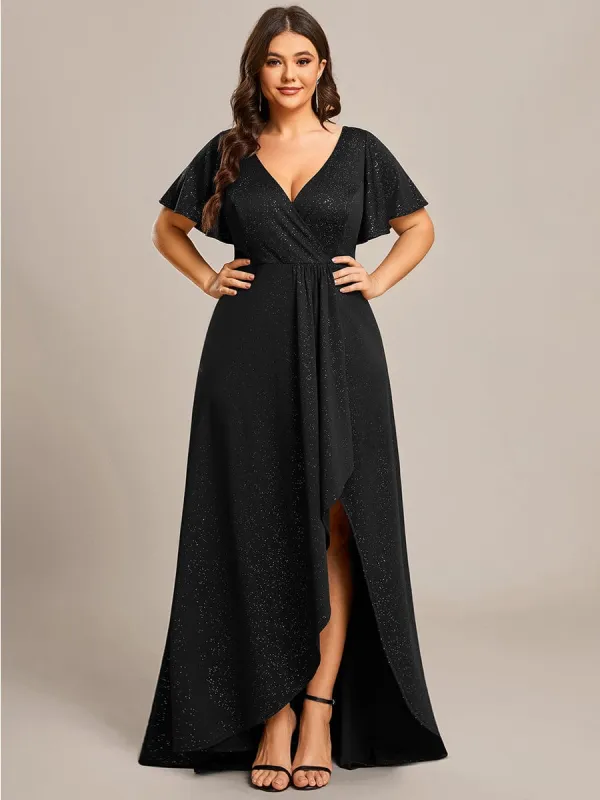 ever MELOD¨¦|Plus Size Glitter Ruffled High-Low Front Slit Evening Dress sold by Ever Pretty