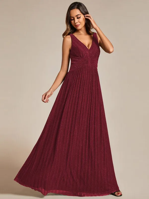 Glittery Sleeveless Pleated Empire Waist A-Line Formal Evening Dress made by Ever Pretty
