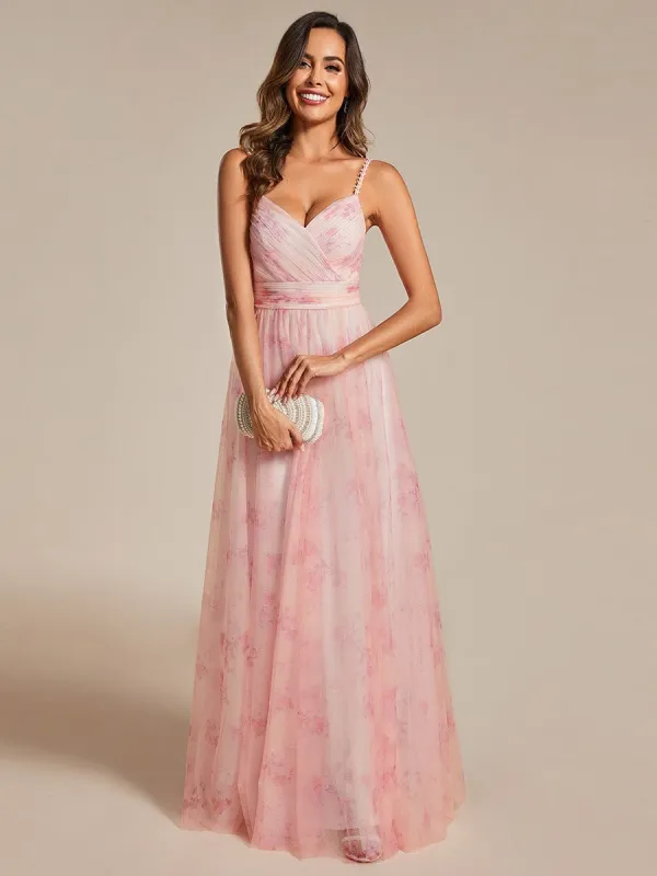 ever EMMIE|Floral Printed Empire Waist Spaghetti Strap Formal Evening Dress with V-Neck sold by Ever Pretty