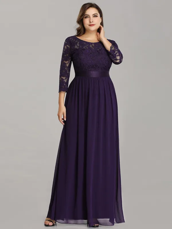 ever FAUN|Custom Size See-Through Maxi Lace Evening Dress with Half Sleeve sold by Ever Pretty