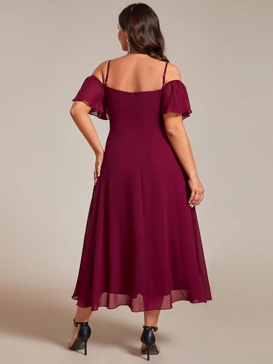 pretty JORDANE|Plus Size Cold Shoulder Sweetheart Necklin Chiffon Midi Wedding Guest Dress sold by Ever Pretty product image thumbnail 4
