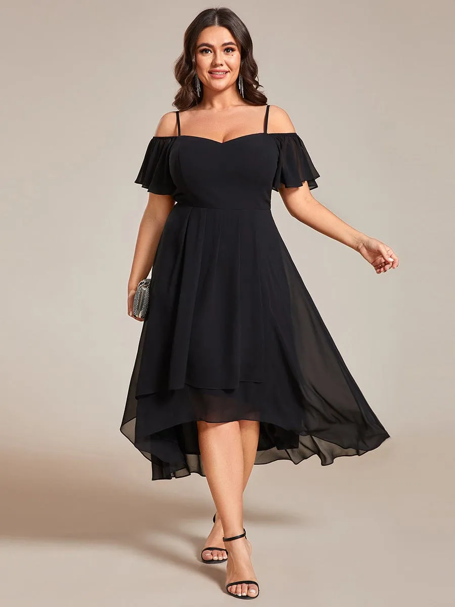 pretty JORDANE|Plus Size Cold Shoulder Sweetheart Necklin Chiffon Midi Wedding Guest Dress sold by Ever Pretty