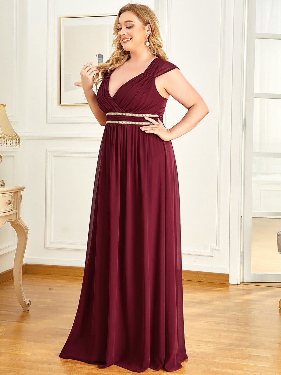 Plus Size V-Neck Sleeveless Beaded Belt Chiffon A-Line Evening Dress sold by Ever Pretty product image thumbnail 3