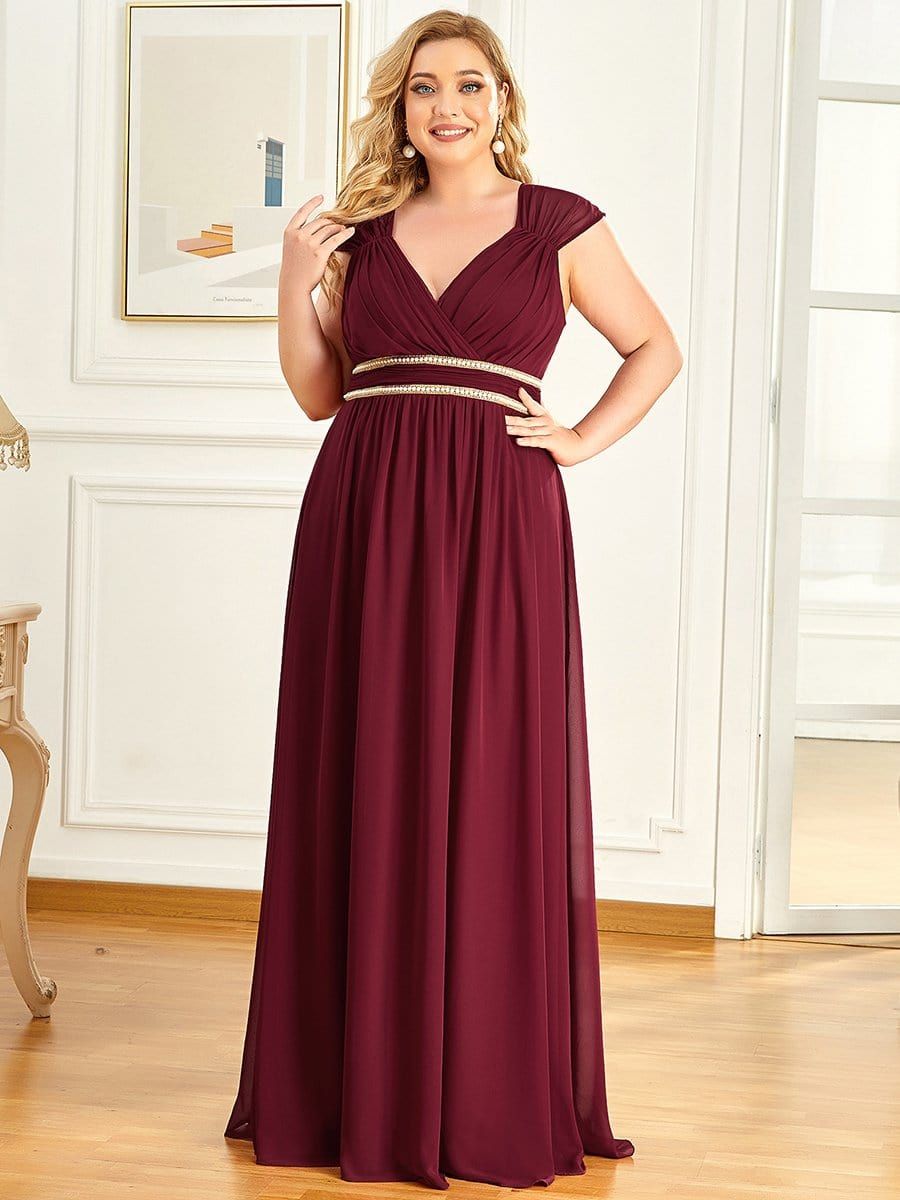 Plus Size V-Neck Sleeveless Beaded Belt Chiffon A-Line Evening Dress sold by Ever Pretty product image thumbnail 4