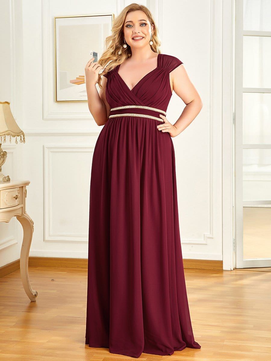 Plus Size V-Neck Sleeveless Beaded Belt Chiffon A-Line Evening Dress sold by Ever Pretty