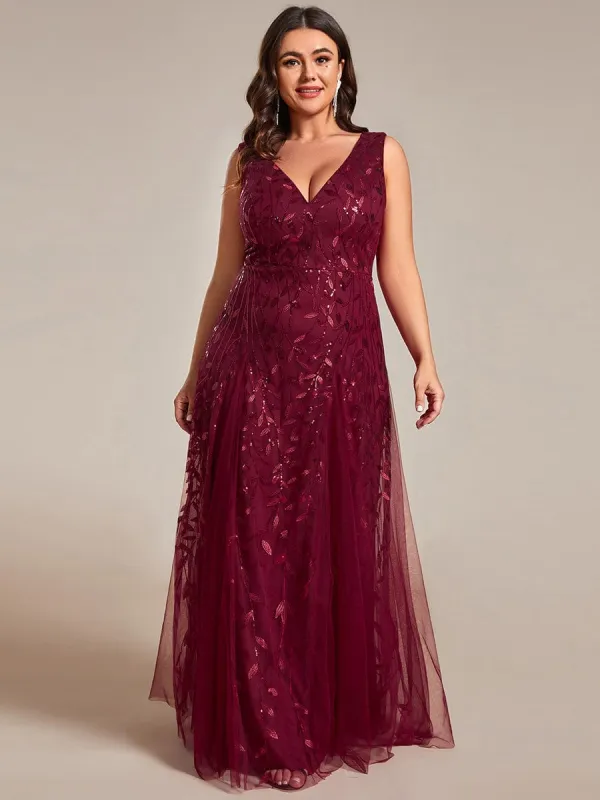 pretty ZOEY|Plus Size Sparkling Sleeveless Leaf Sequin A-Line Formal Evening Dress sold by Ever Pretty