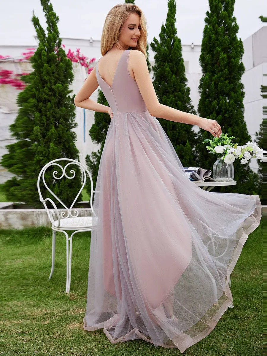 Elegant Sleeveless V-Neck High-Low Tulle Evening Dress with Embroidered Appliques sold by Ever Pretty product image thumbnail 2