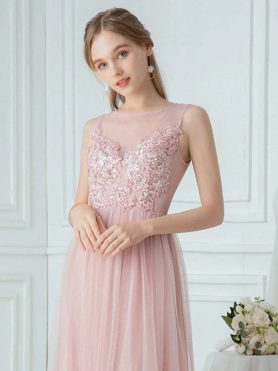 Elegant See Through Round Neck Applique Tulle Bridesmaid Dress sold by Ever Pretty product image thumbnail 5