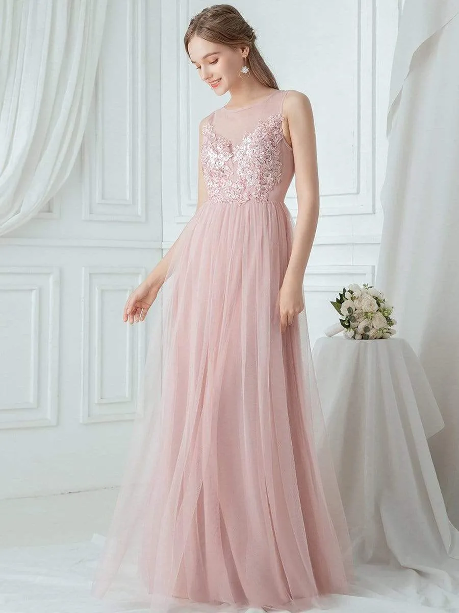 Elegant See Through Round Neck Applique Tulle Bridesmaid Dress sold by Ever Pretty product image thumbnail 3