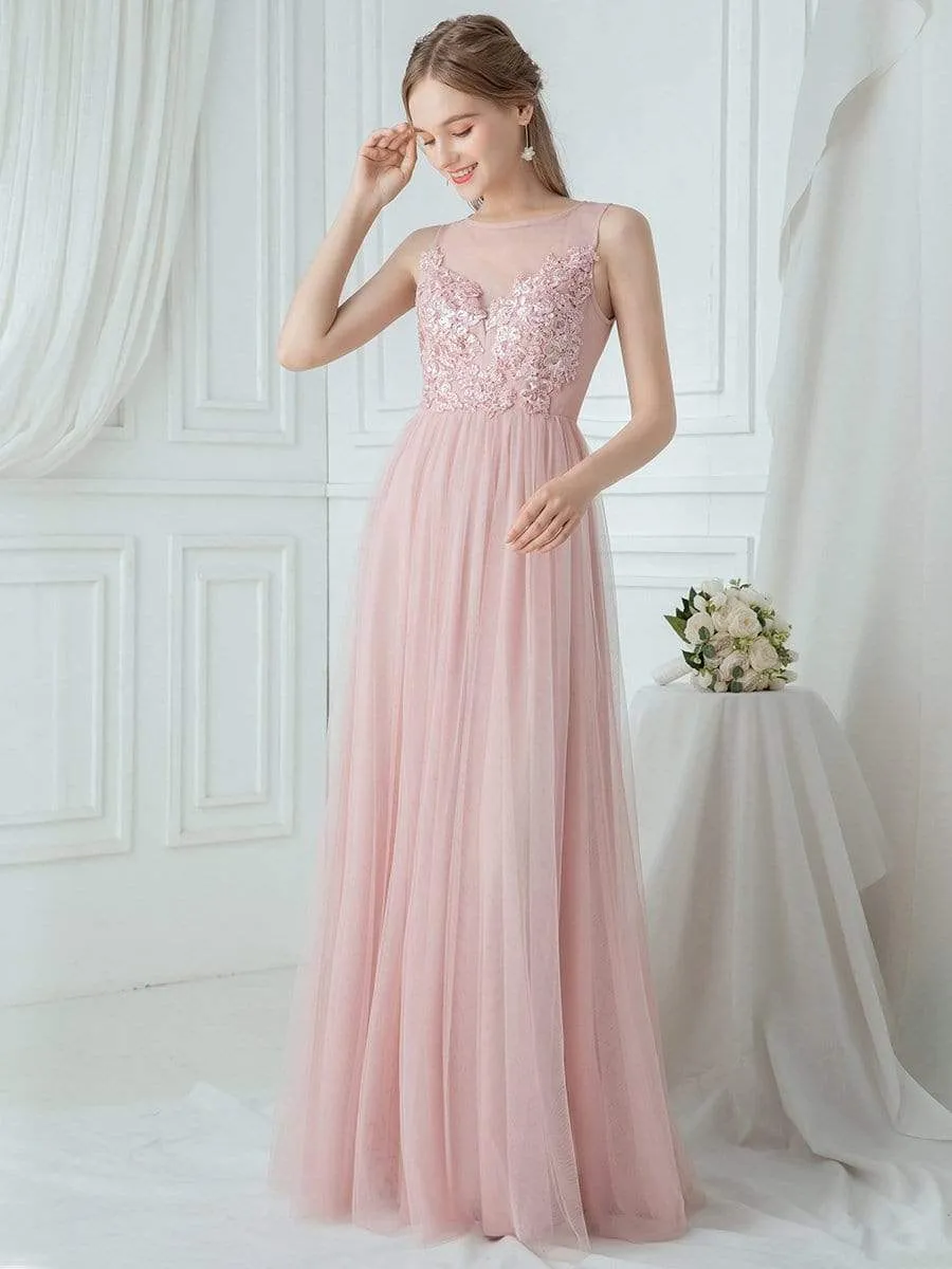 Elegant See Through Round Neck Applique Tulle Bridesmaid Dress sold by Ever Pretty product image thumbnail 4