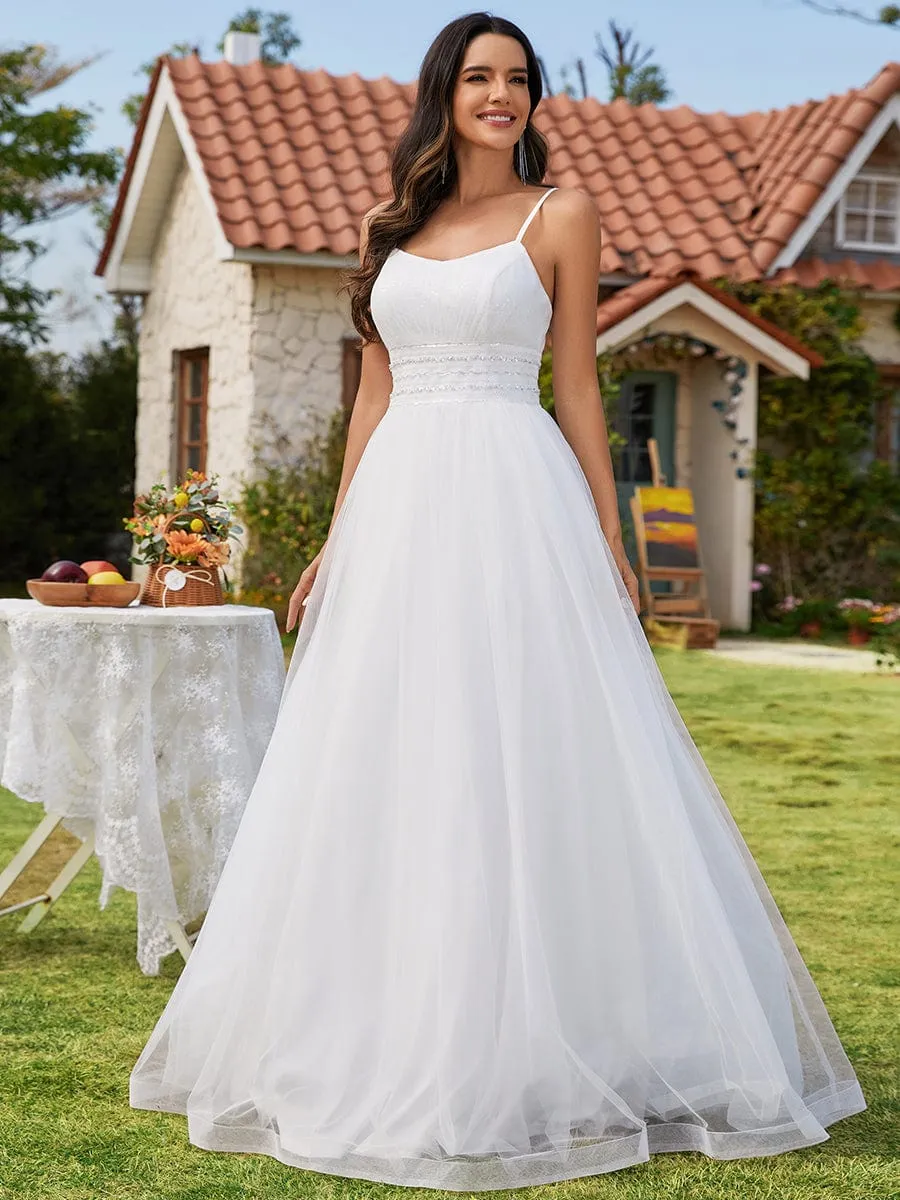 Custom Size Classic Adjustable Spaghetti Strap Tulle Wedding Dress with Waist Paillette Chain sold by Ever Pretty product image thumbnail 4