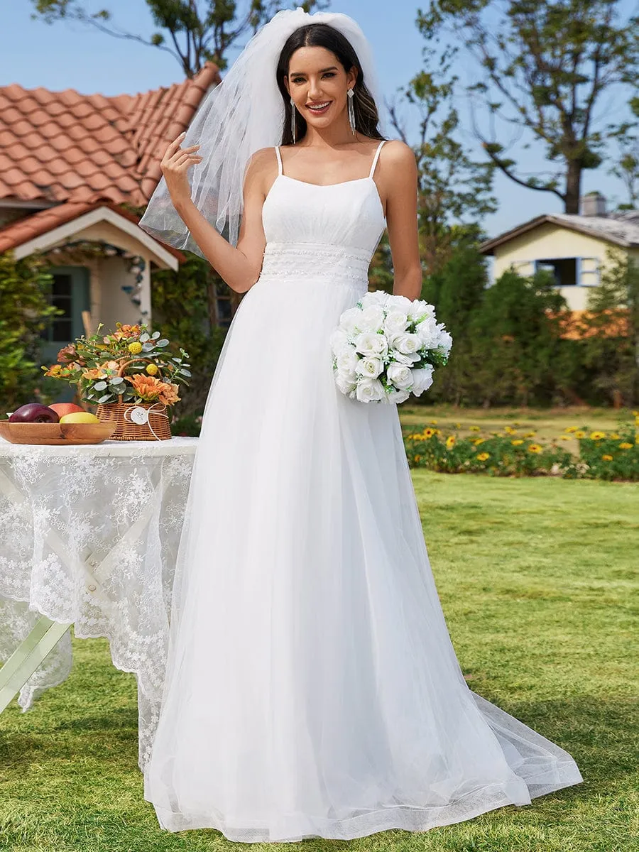Custom Size Classic Adjustable Spaghetti Strap Tulle Wedding Dress with Waist Paillette Chain sold by Ever Pretty