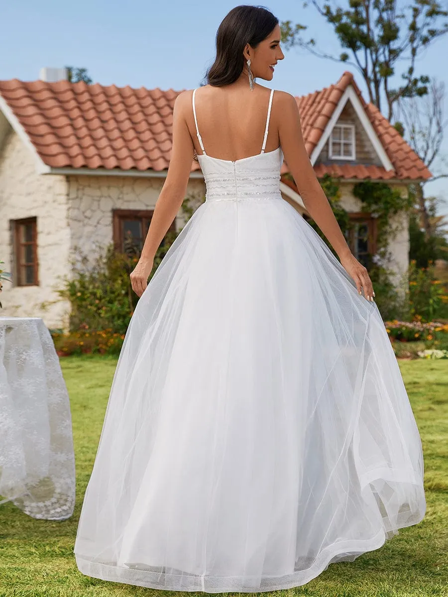 Custom Size Classic Adjustable Spaghetti Strap Tulle Wedding Dress with Waist Paillette Chain sold by Ever Pretty product image thumbnail 2