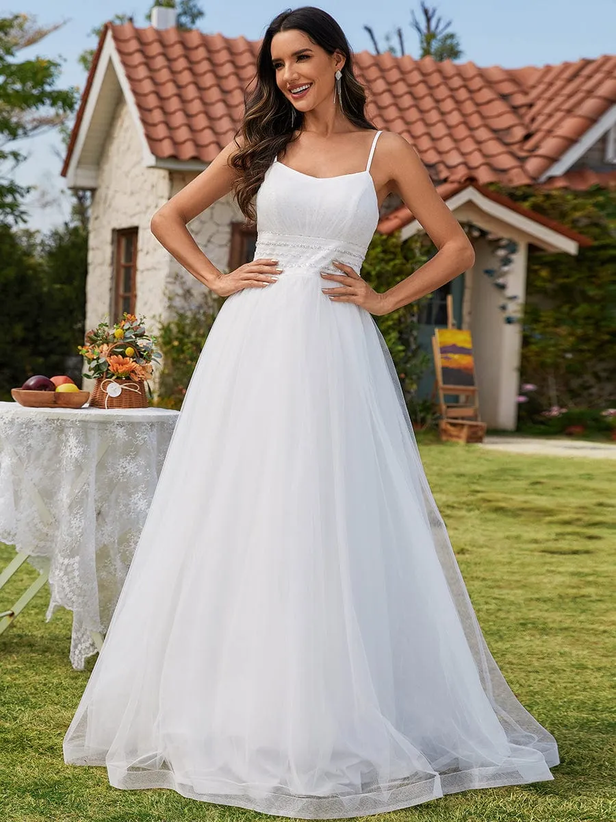 Custom Size Classic Adjustable Spaghetti Strap Tulle Wedding Dress with Waist Paillette Chain sold by Ever Pretty product image thumbnail 3
