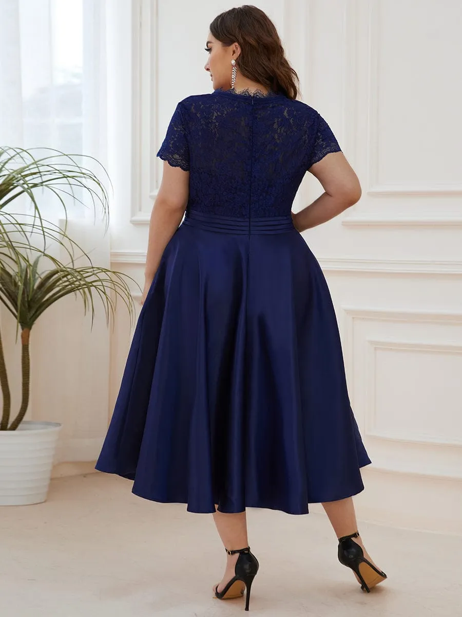 pretty HARLEY|Plus Size V-neck Lace Bodice A-line Cocktail Dress with Pockets sold by Ever Pretty product image thumbnail 2