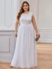 Plus Size Classic Round Neck V Back A-Line Chiffon Bridesmaid Dresses with Lace sold by Ever Pretty