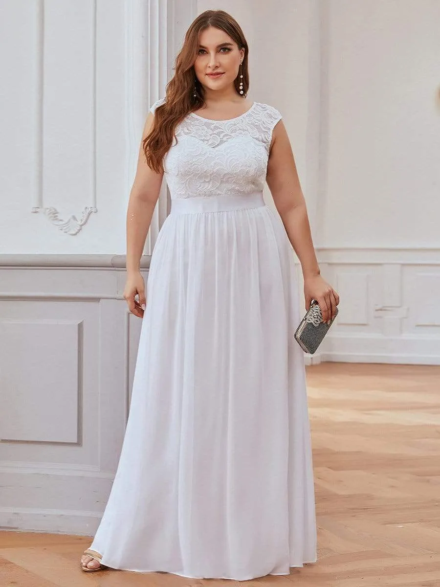 Plus Size Classic Round Neck V Back A-Line Chiffon Bridesmaid Dresses with Lace sold by Ever Pretty product image thumbnail 3