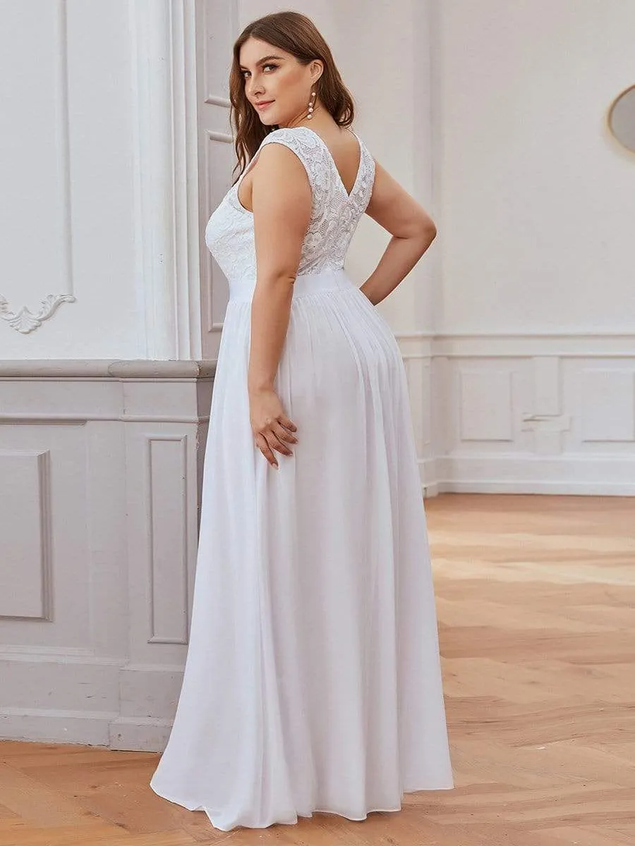 Plus Size Classic Round Neck V Back A-Line Chiffon Bridesmaid Dresses with Lace sold by Ever Pretty product image thumbnail 4