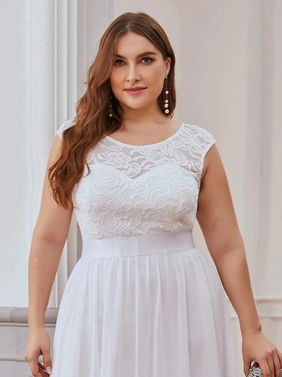 Plus Size Classic Round Neck V Back A-Line Chiffon Bridesmaid Dresses with Lace sold by Ever Pretty product image thumbnail 5