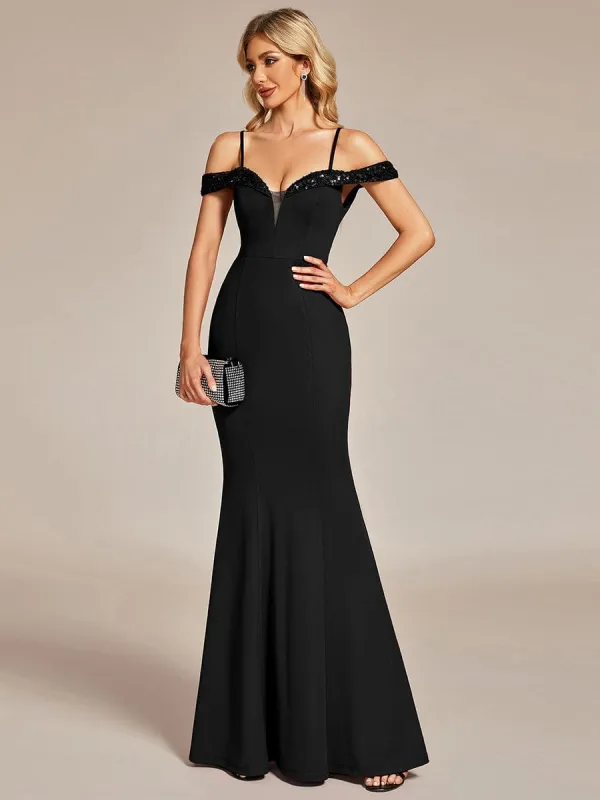 Elegant Sequin Sleeve Evening Dress with Spaghetti Straps sold by Ever Pretty