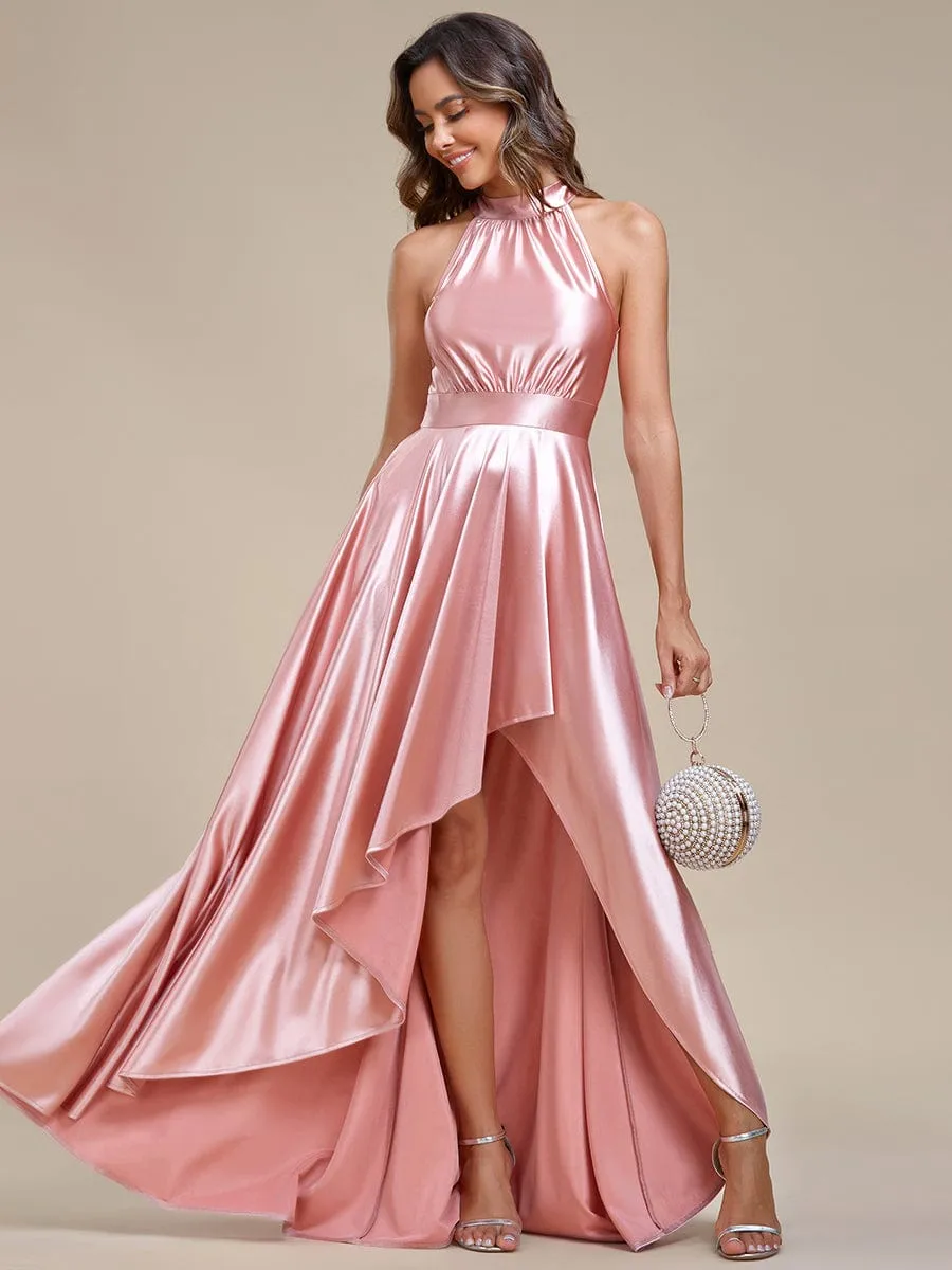 Belly Collar High-Low A-Line Satin Halter Bridesmaid Dress sold by Ever Pretty product image thumbnail 3