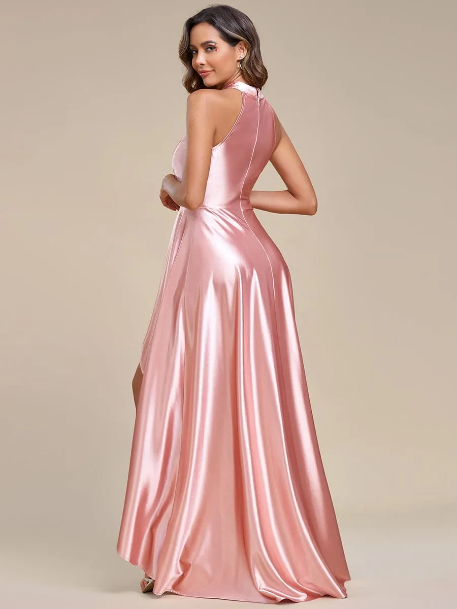 Belly Collar High-Low A-Line Satin Halter Bridesmaid Dress sold by Ever Pretty product image thumbnail 4