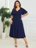 Plus Size Elegant Short Flutter Sleeve Midi Mother of the Bride Dress sold by Ever Pretty