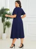 Plus Size Elegant Short Flutter Sleeve Midi Mother of the Bride Dress sold by Ever Pretty