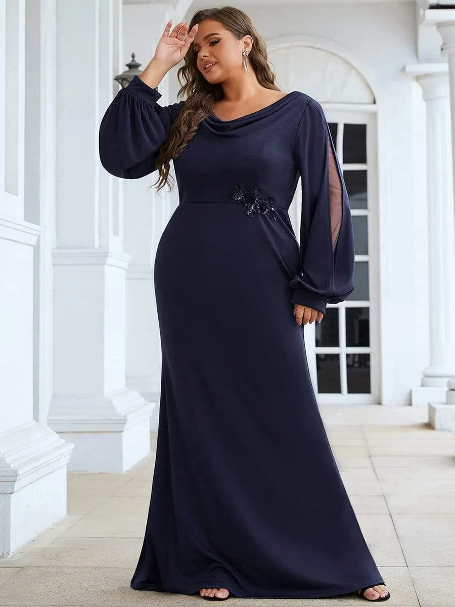 Plus Size Lantern Sleeve Cowl Neck Knitting Mother of the Bride Dress sold by Ever Pretty product image thumbnail 4