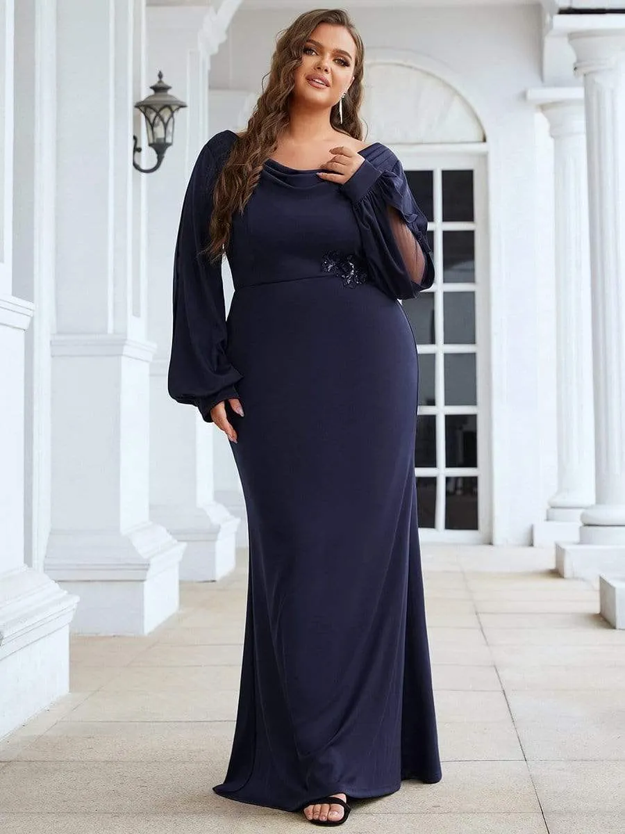 Plus Size Lantern Sleeve Cowl Neck Knitting Mother of the Bride Dress sold by Ever Pretty product image thumbnail 5