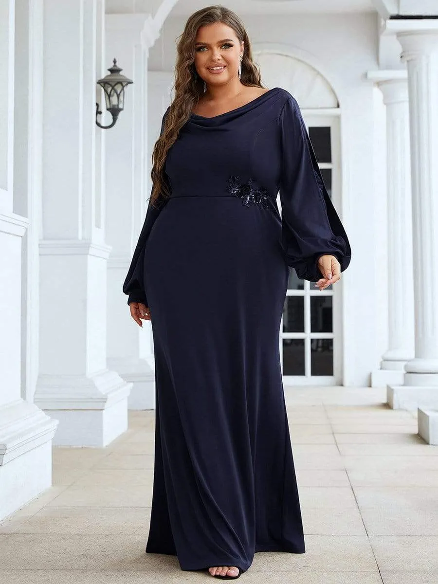 Plus Size Lantern Sleeve Cowl Neck Knitting Mother of the Bride Dress sold by Ever Pretty