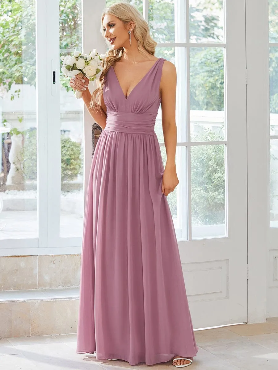 Sleeveless V-Neck Plain Chiffon Maxi Bridesmaid Dress sold by Ever Pretty product image thumbnail 4