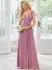 Sleeveless V-Neck Plain Chiffon Maxi Bridesmaid Dress sold by Ever Pretty