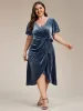 pretty LENNA|Plus Size V-Neck Ruffles Sleeve Velvet One-Piece Type Wedding Guest Dress sold by Ever Pretty