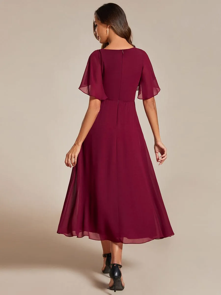ever DAHLIA|Short Sleeves V-Neck Tea Length Wedding Guest Dress with Floral Applique sold by Ever Pretty product image thumbnail 2