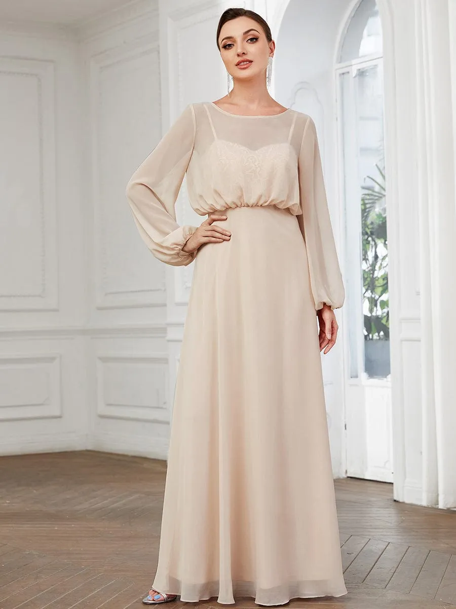 Illusion Long Sleeve Chiffon A-Line Formal Evening Dress sold by Ever Pretty product image thumbnail 4