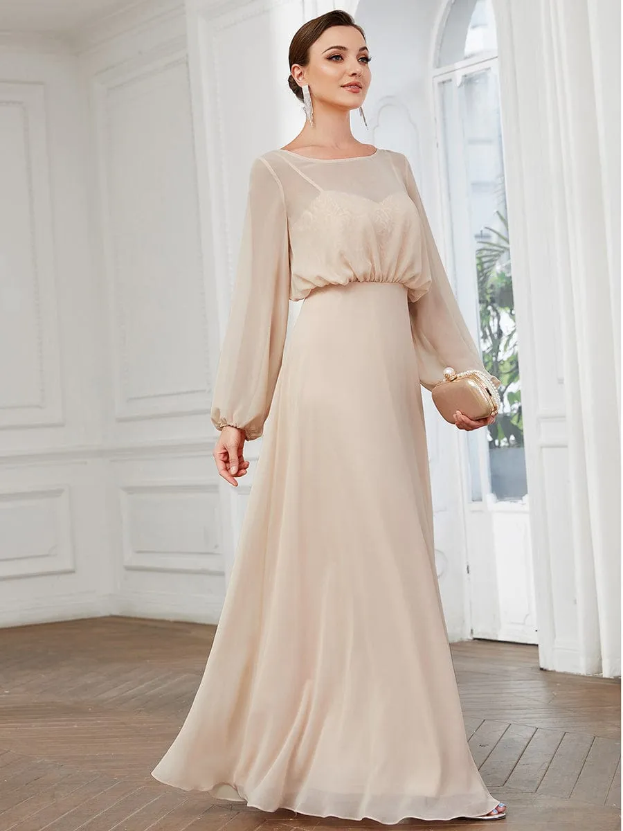 Illusion Long Sleeve Chiffon A-Line Formal Evening Dress sold by Ever Pretty