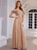 ever AYLANI|Sparkling V-Neck Floral Cold-Shoulder Evening Dress with Pleated sold by Ever Pretty