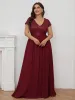 pretty MIRAGE|Plus Size Empire Waist V-Neck Cap Sleeve Chiffon Formal Evening Dress sold by Ever Pretty