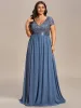 pretty MIRAGE|Plus Size Empire Waist V-Neck Cap Sleeve Chiffon Formal Evening Dress sold by Ever Pretty