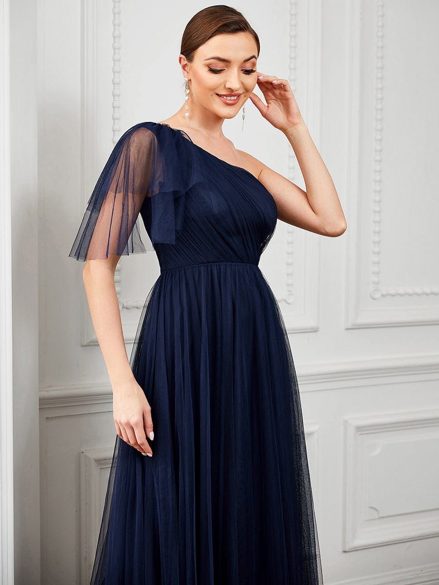 Tulle Asymmetrical One Shoulder A-Line Bridesmaid Dress sold by Ever Pretty product image thumbnail 3