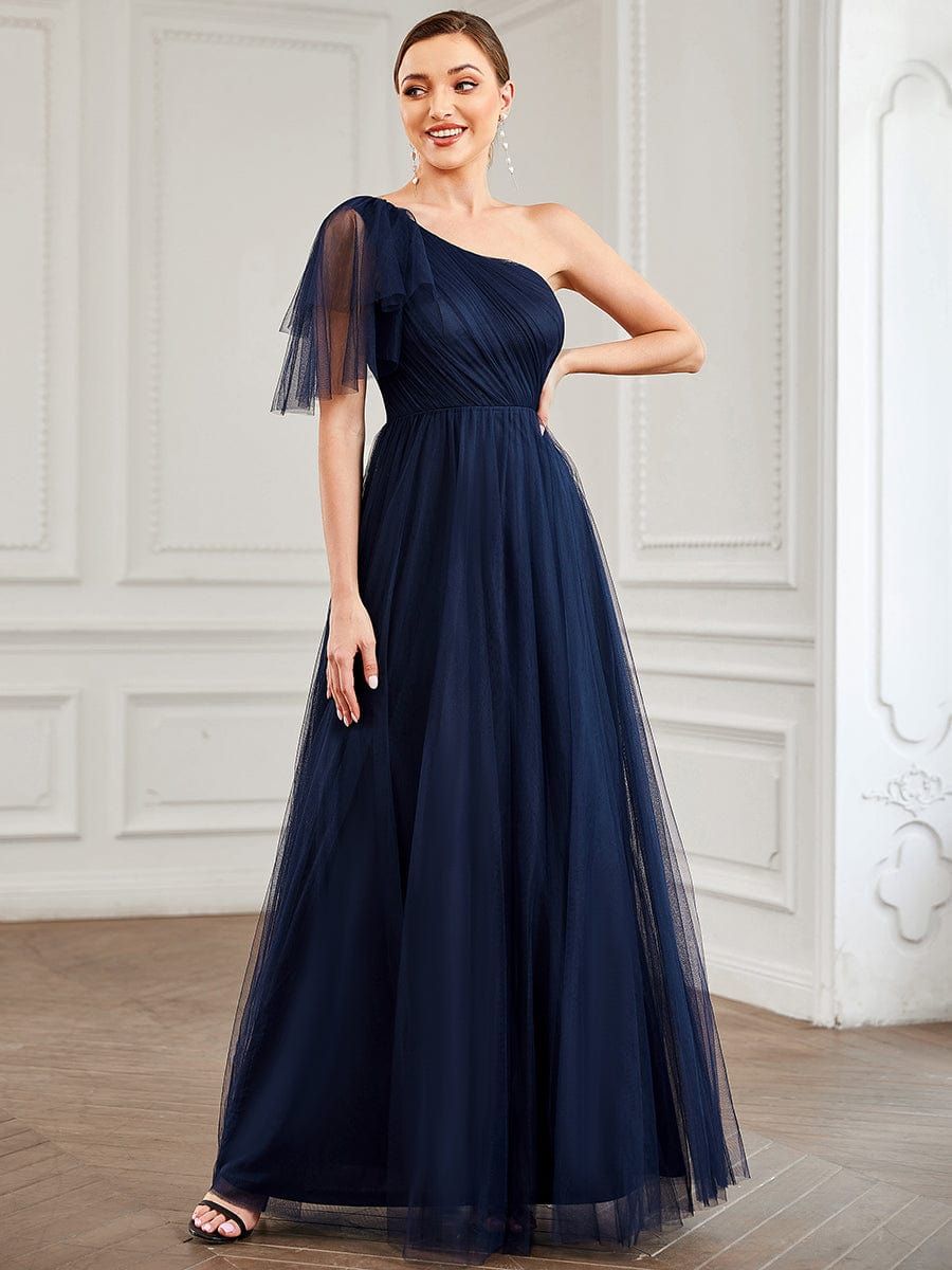 Tulle Asymmetrical One Shoulder A-Line Bridesmaid Dress sold by Ever Pretty