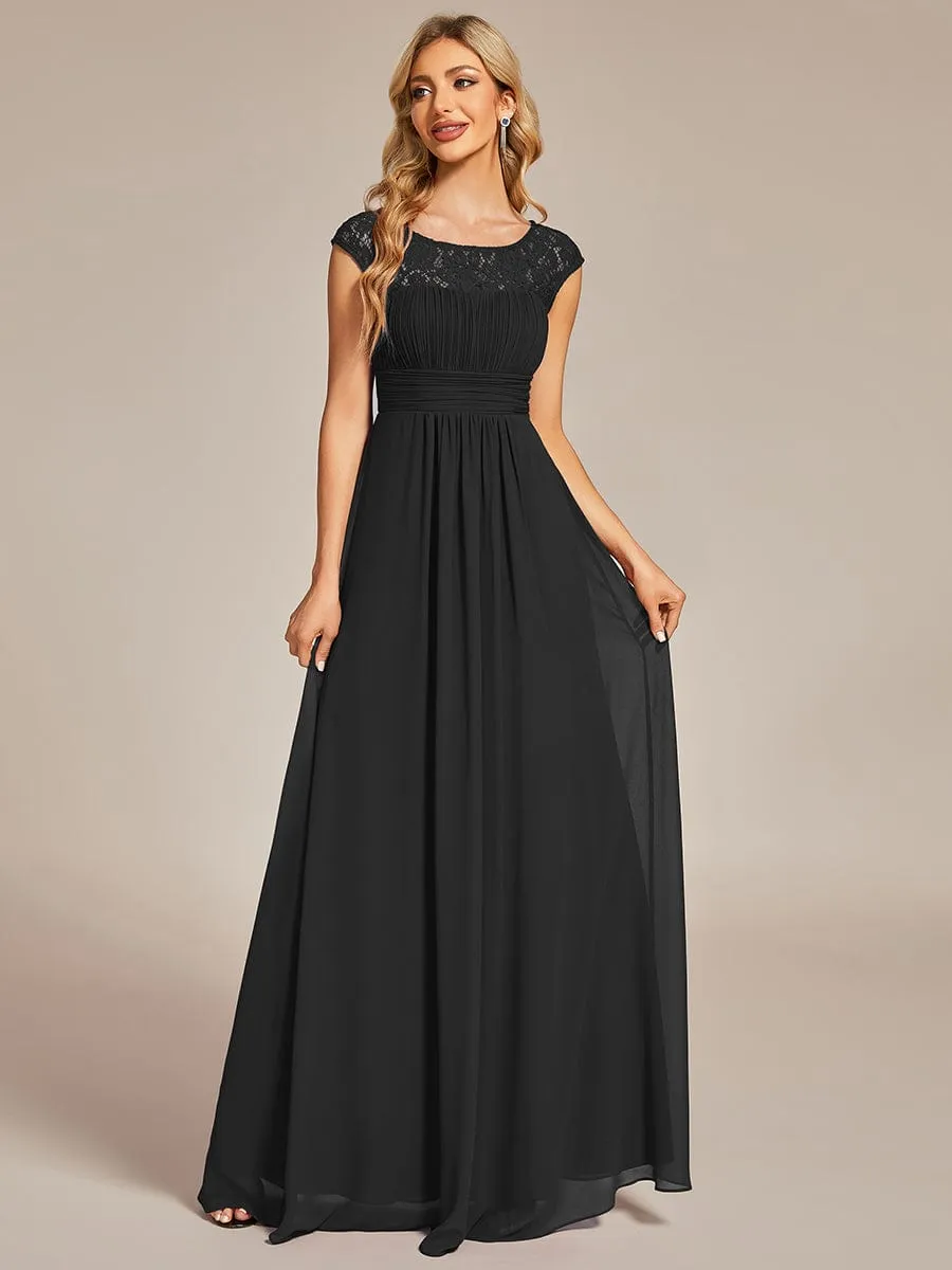 Elegant Chiffon Maxi Formal Evening Dress with Lace Cap Sleeve sold by Ever Pretty