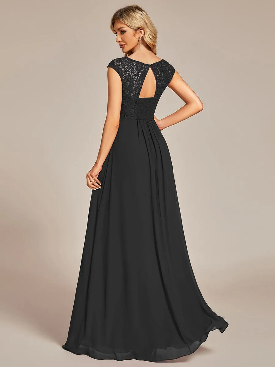 Elegant Chiffon Maxi Formal Evening Dress with Lace Cap Sleeve sold by Ever Pretty product image thumbnail 2