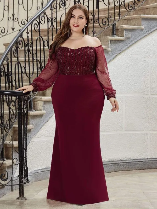 Elegant Formal Lace Dress Plus Size Red Evening Dresses Plus Size Long  Tulle Sleeve Formal Evening