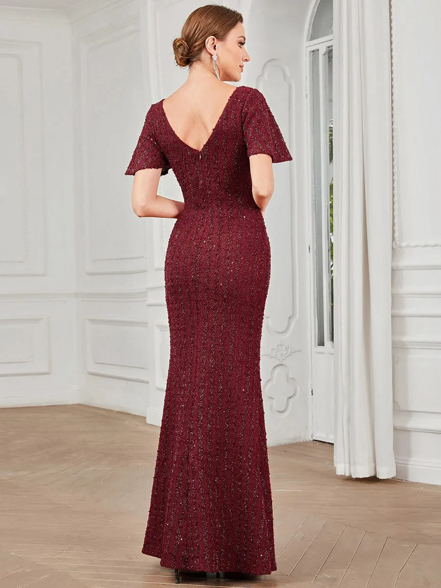 V-Neck Short Sleeve Sequin Striped Floor-Length Bodycon Evening Dress sold by Ever Pretty product image thumbnail 2